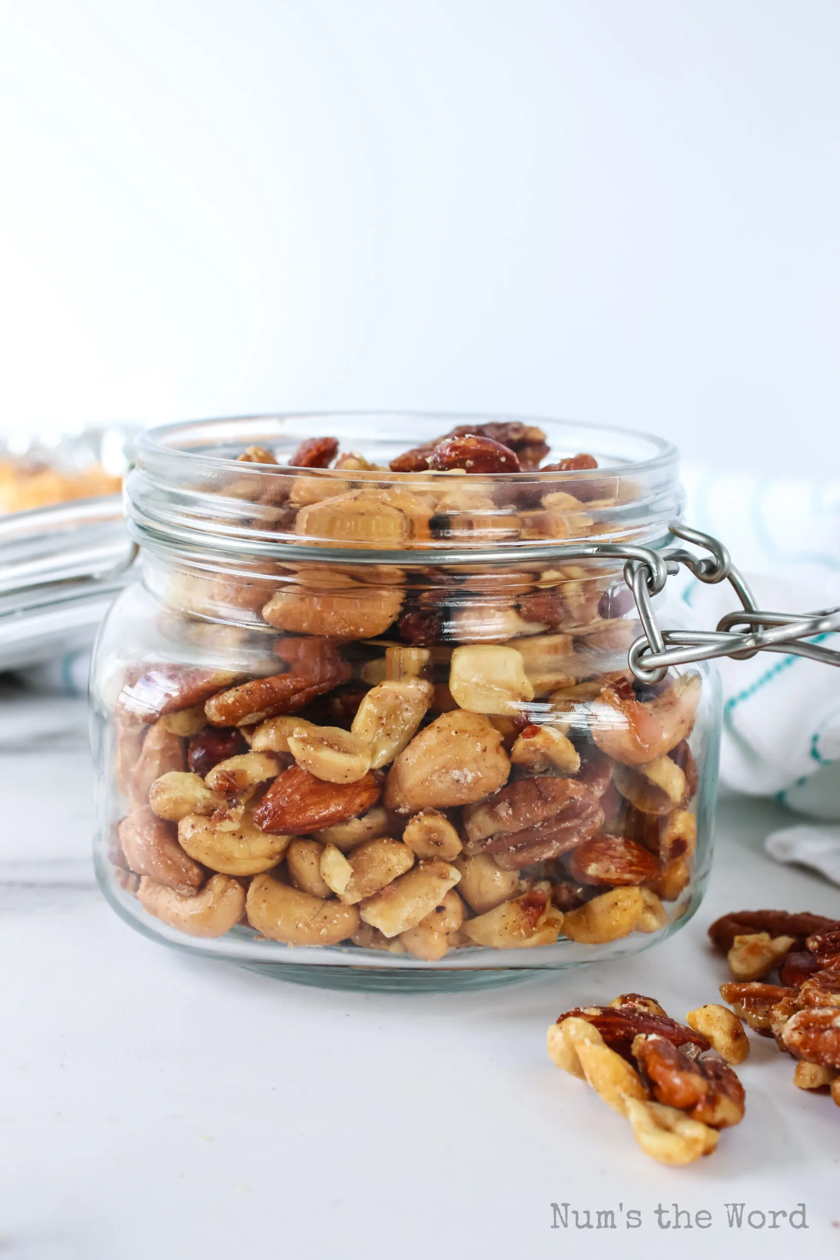 side view of nuts in a jar