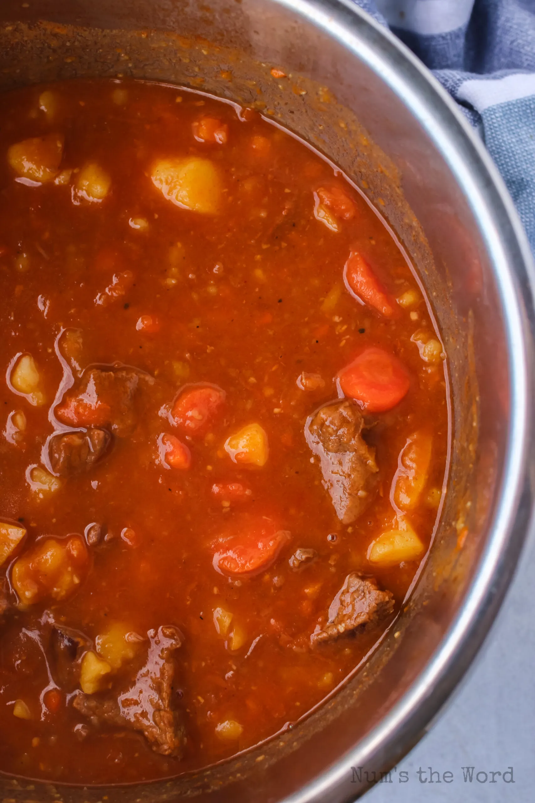 zoomed in image of beef stew in the instant pot