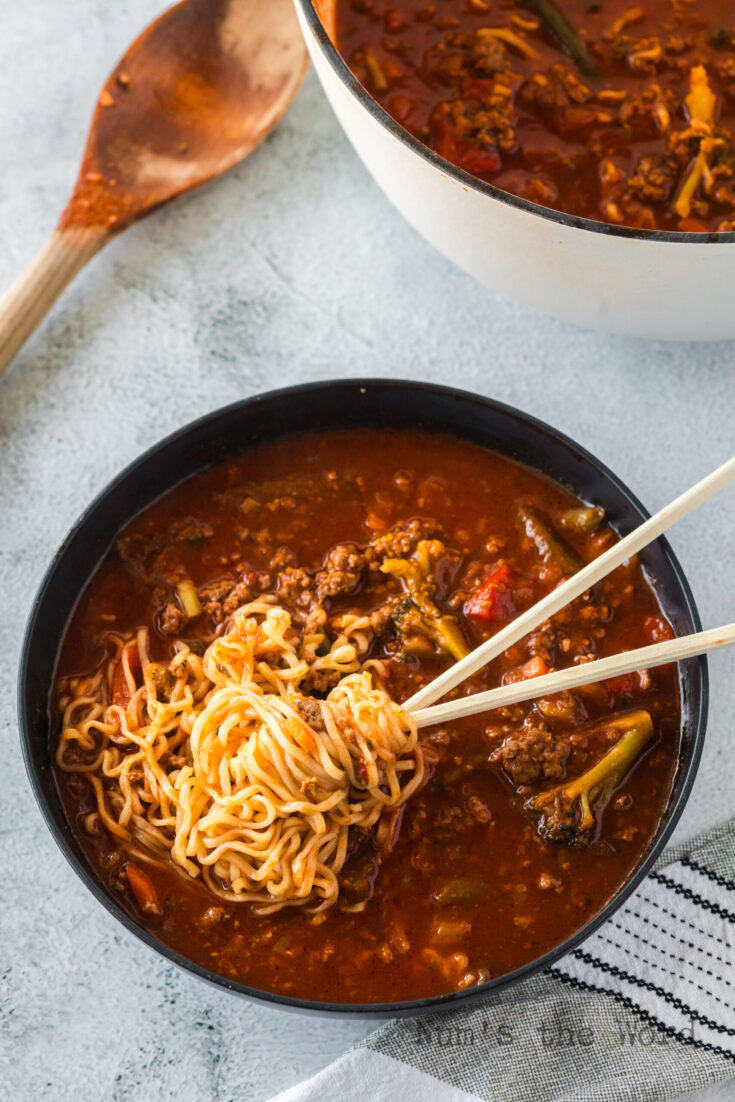 Ramen Noodle Soup in a bowl with chop sticks