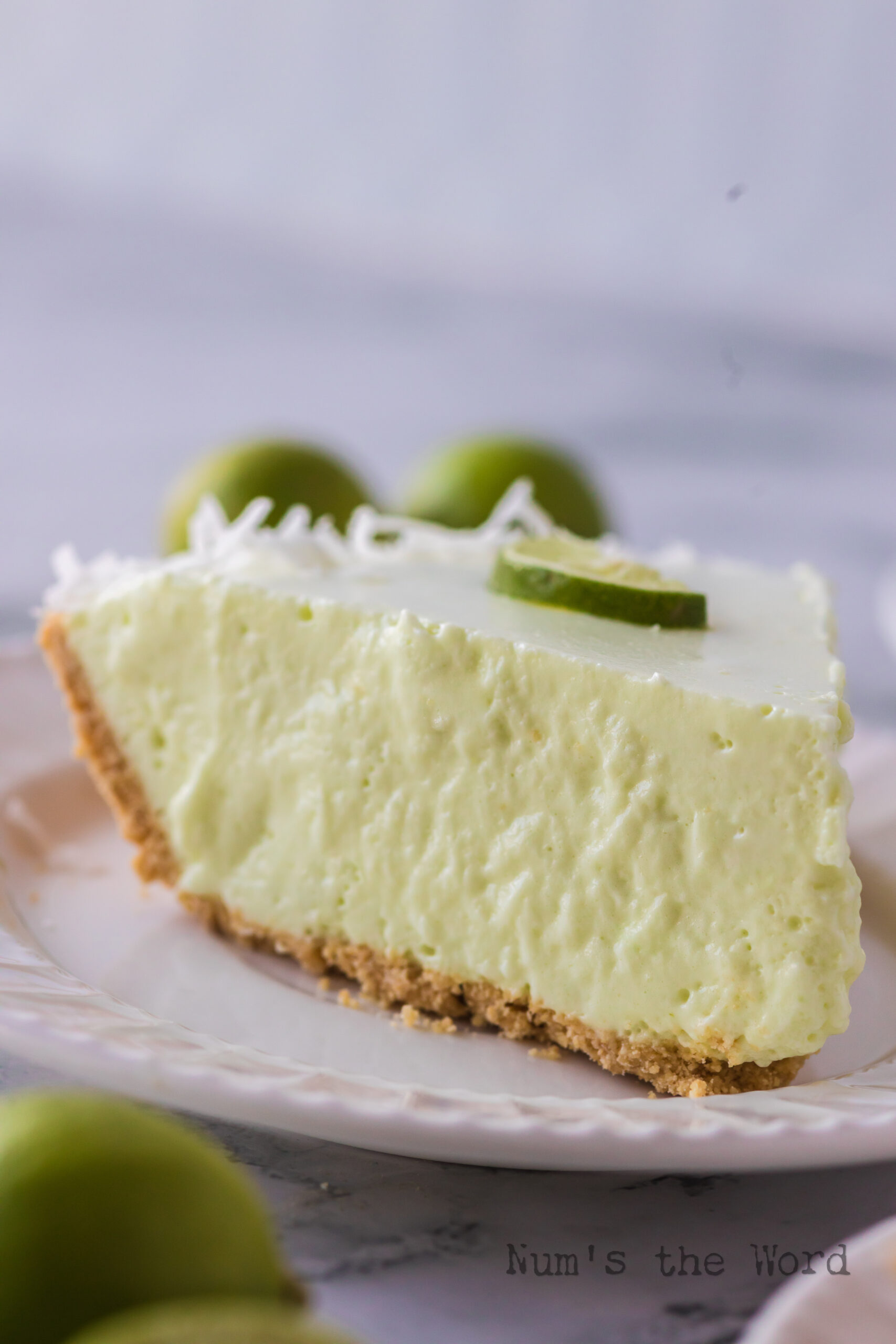 A slice of chiffon pie on plate ready to serve