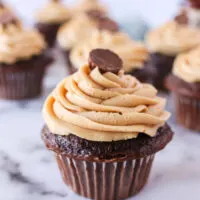 side view of peanut butter frosted cupcake
