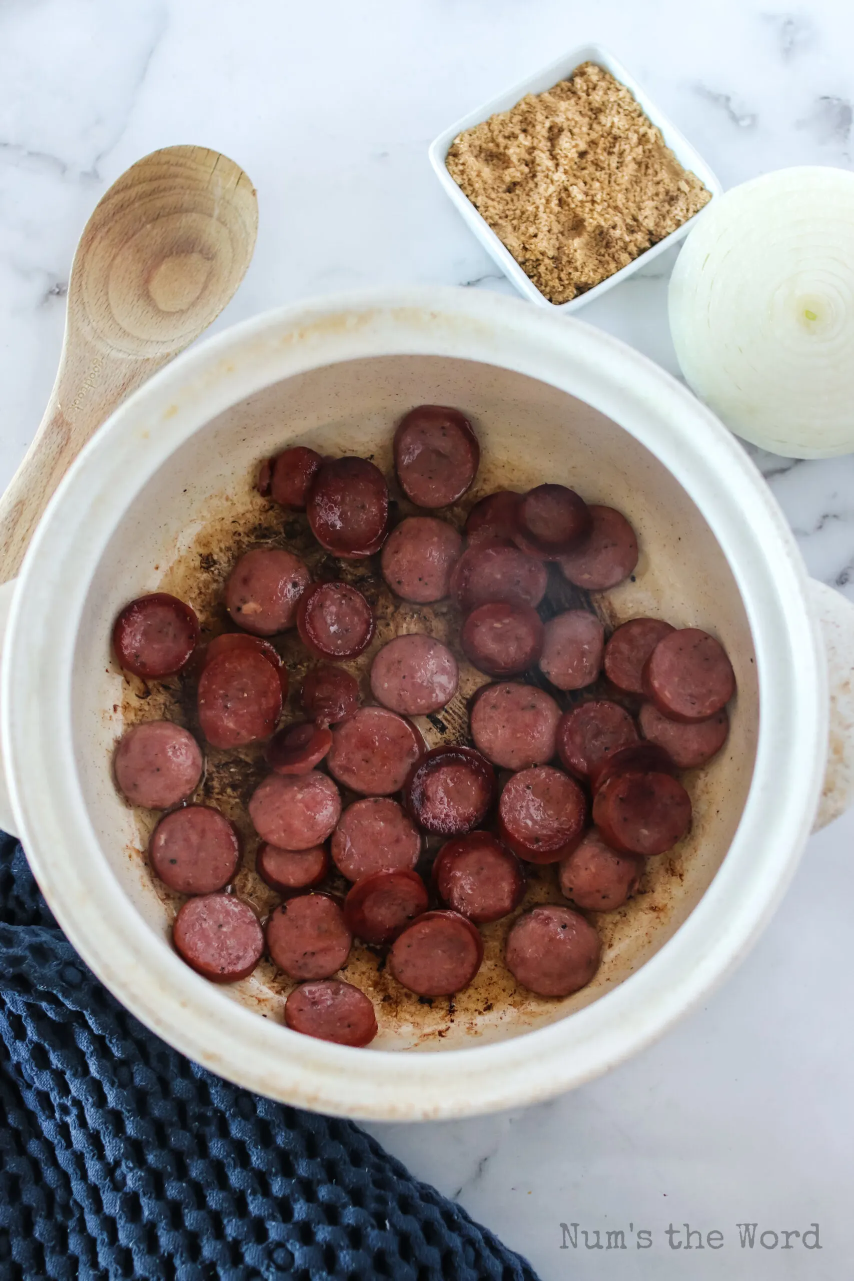 Cooked sausage in dutch oven