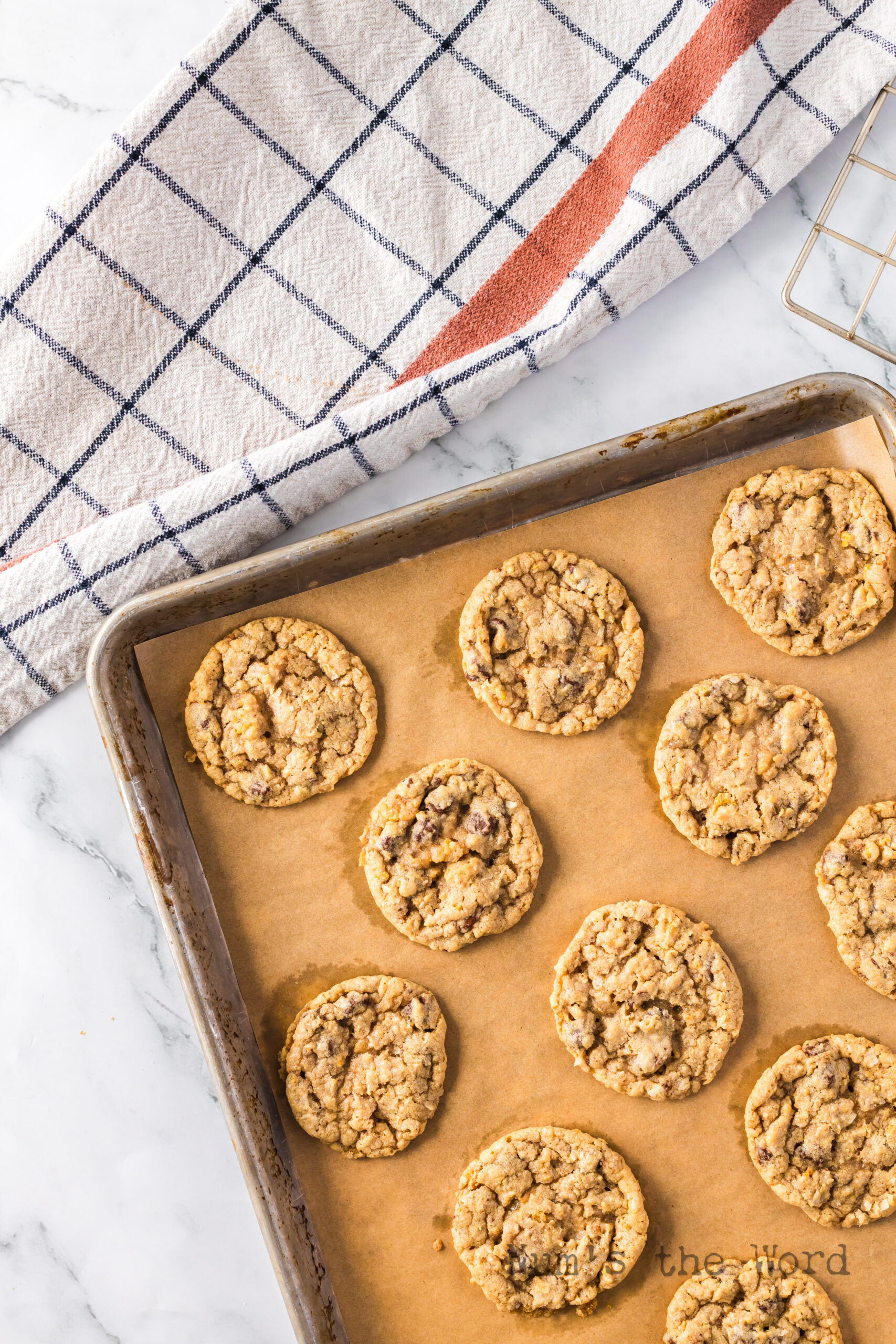 Baked cookies on a cookie sheet