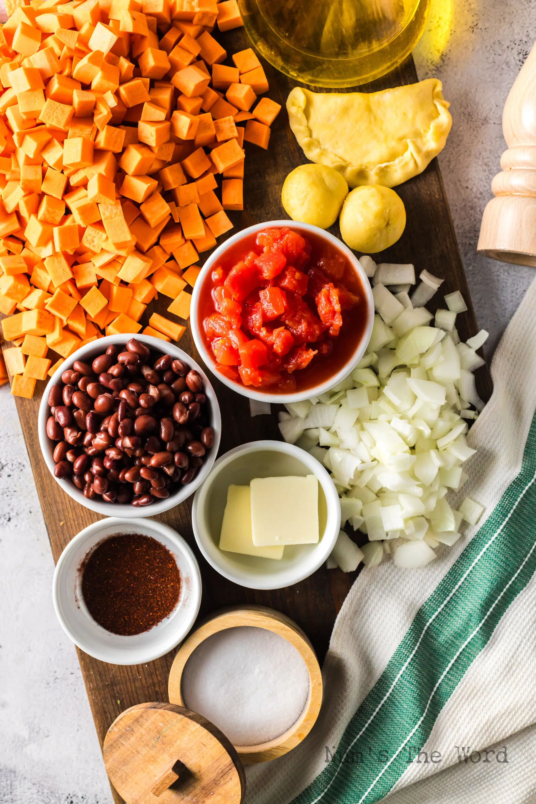 All ingredients laid out on counter, ready to assemble