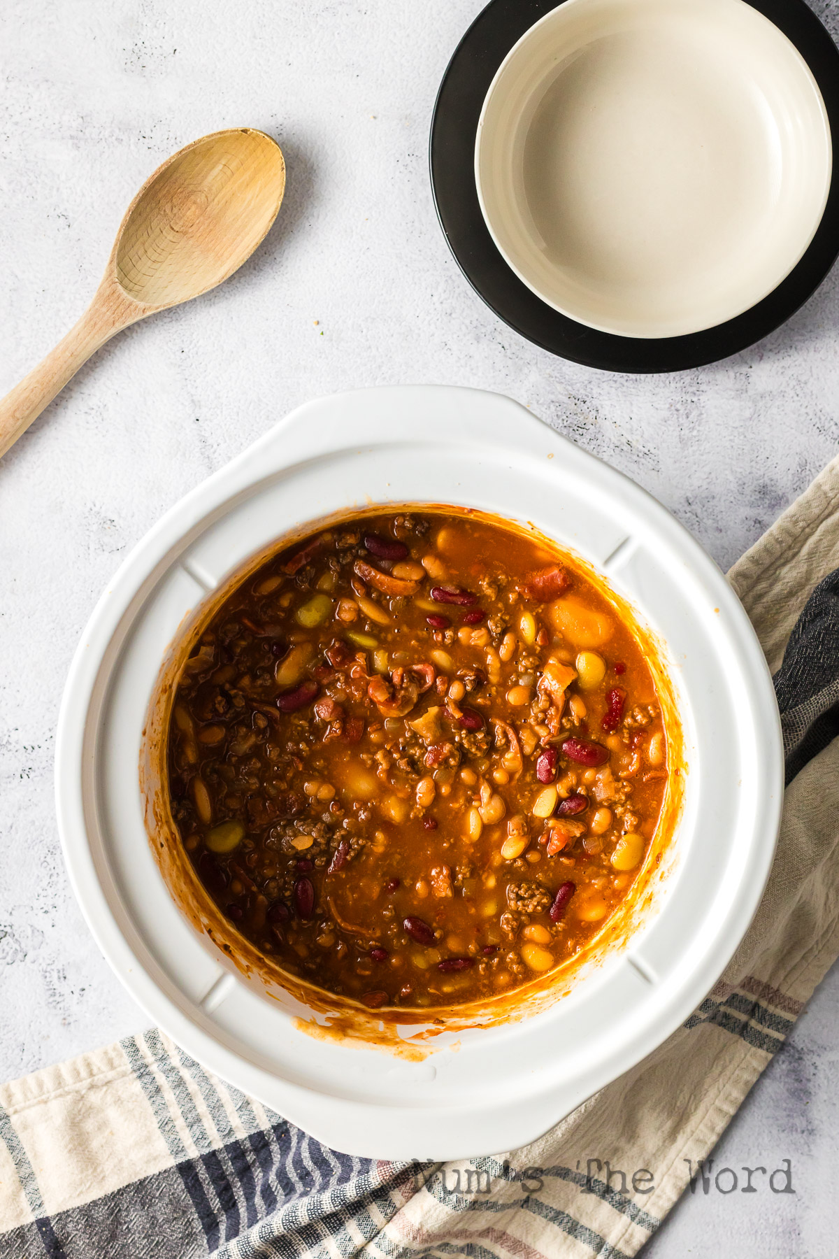 Cooked beans in crock pot