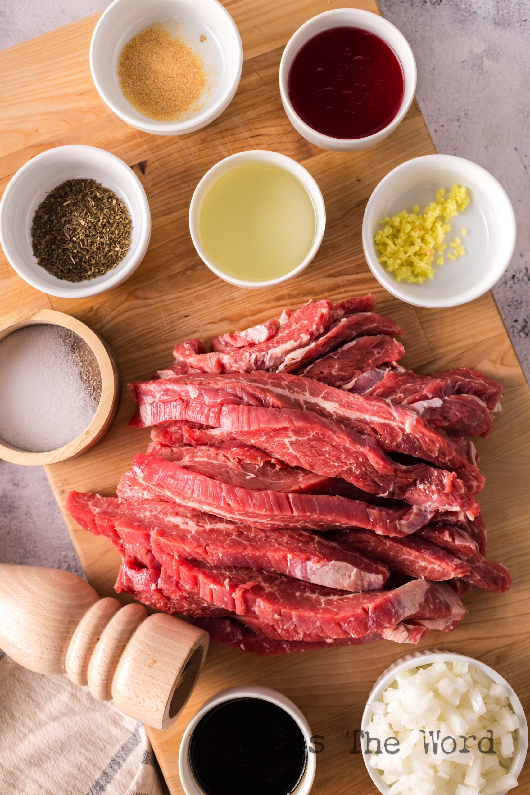 All ingredients laid out on counter for ginger flank steak