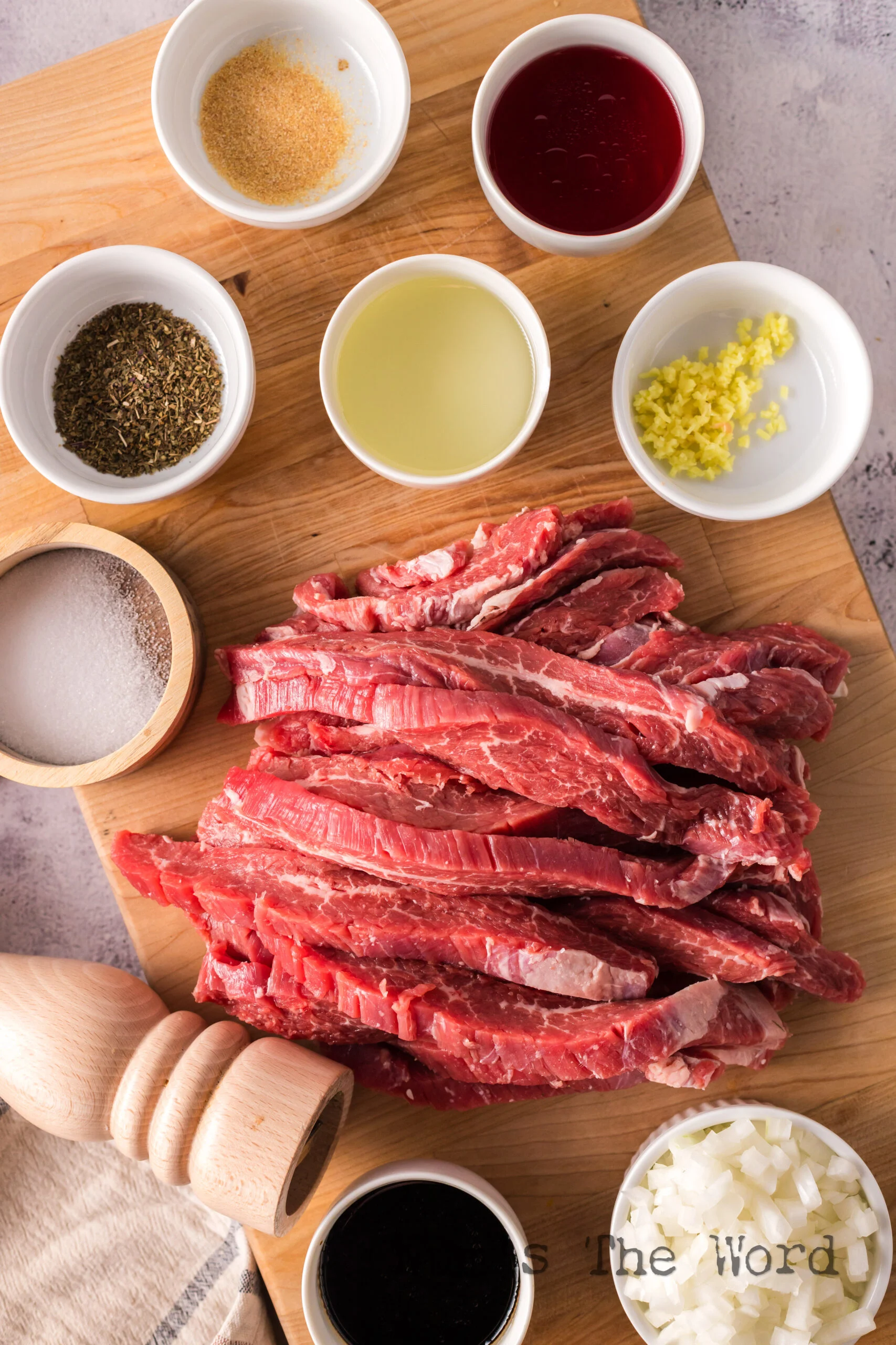 All ingredients laid out on counter for ginger flank steak