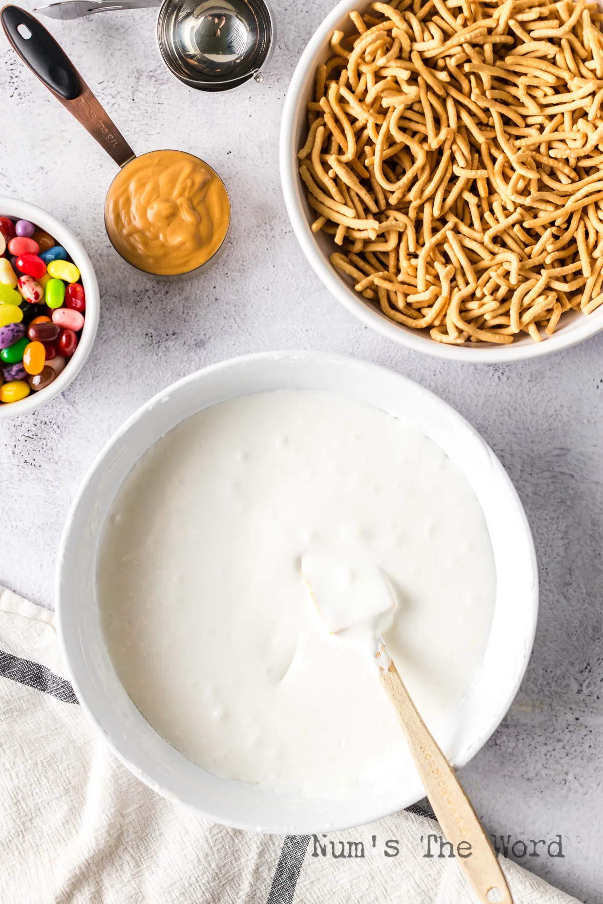 melted marshmallow cream with butter mixed together.