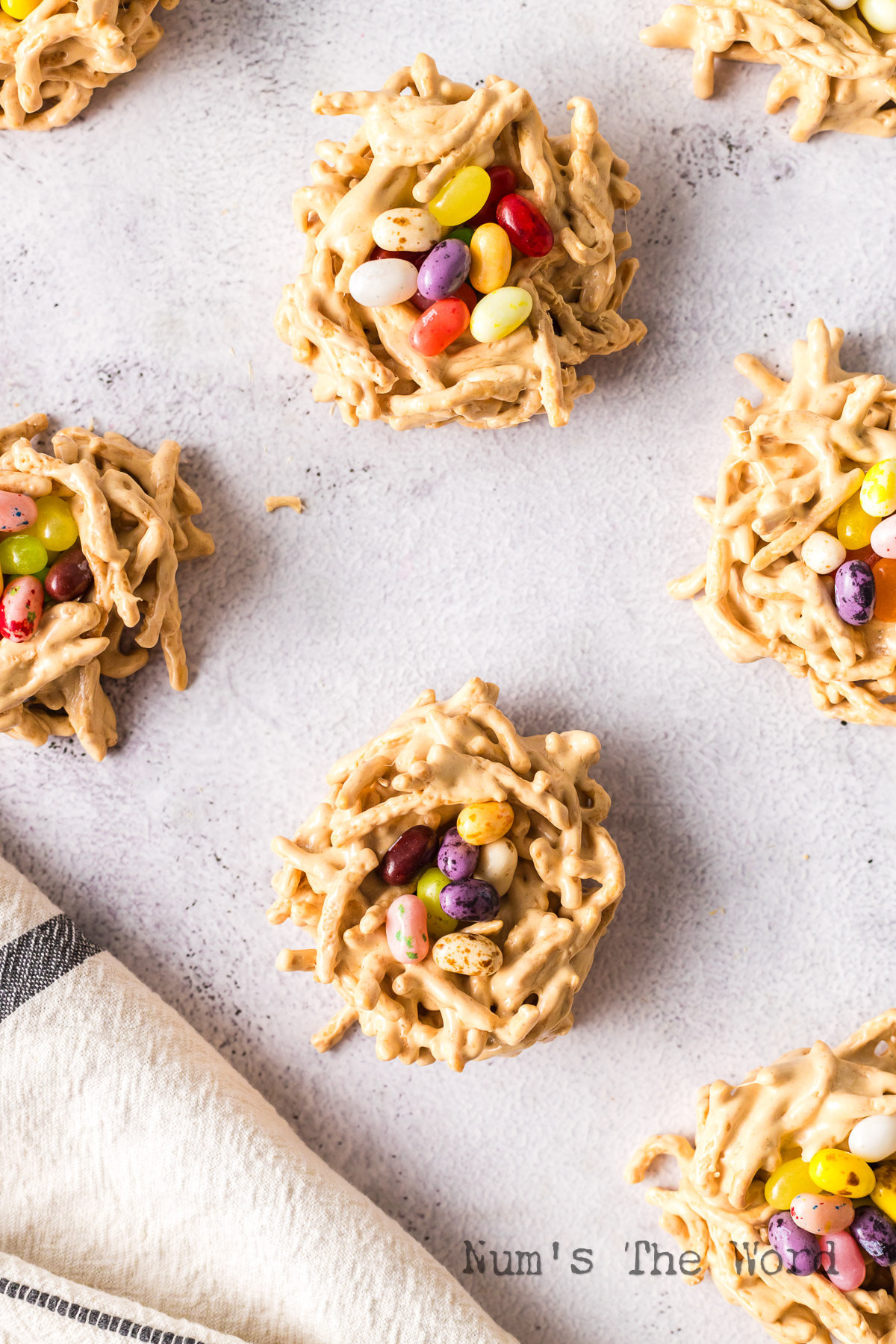 birds nest cookies laid out on counter, ready to serve.