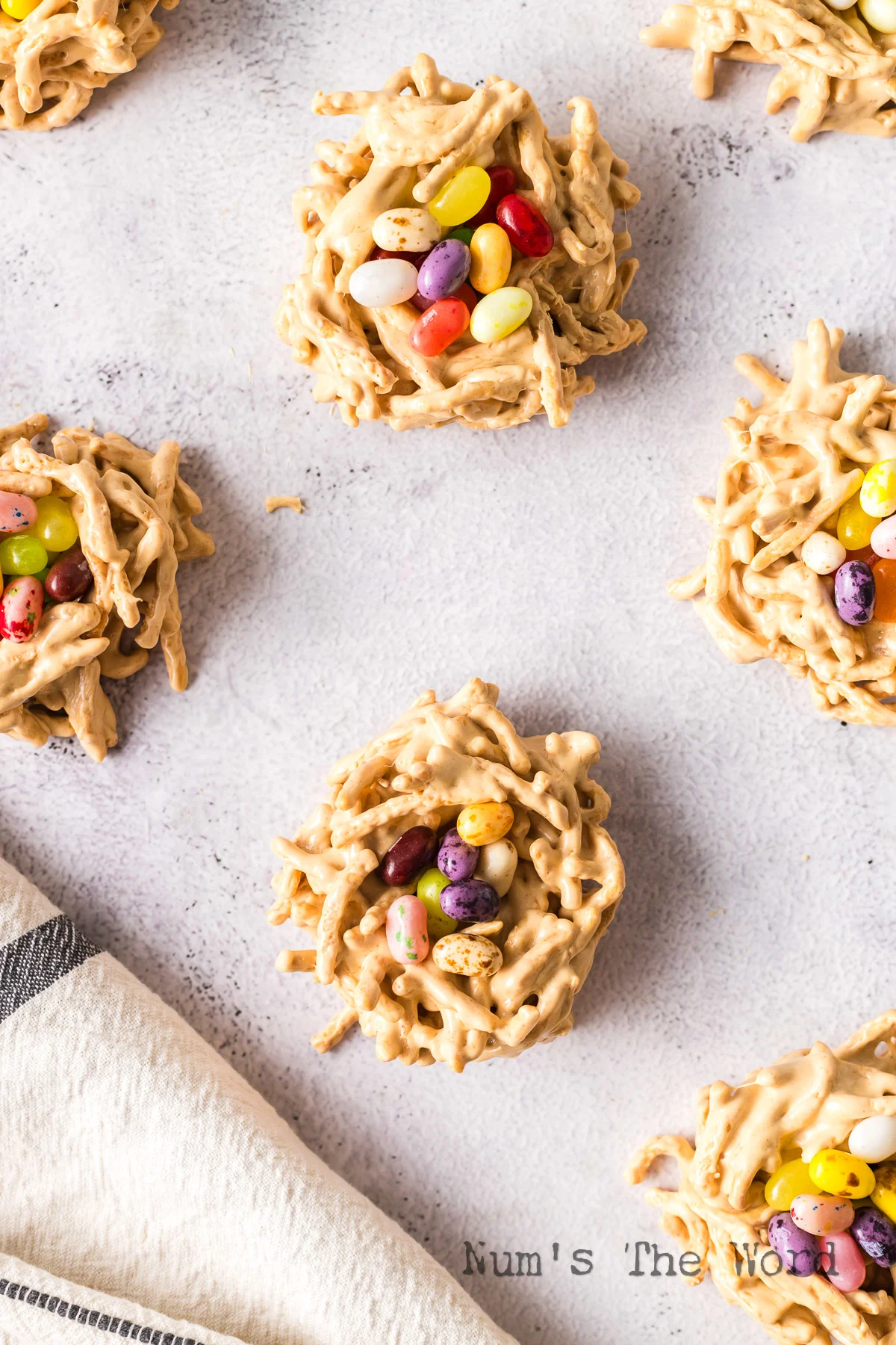 birds nest cookies laid out on counter, ready to serve.