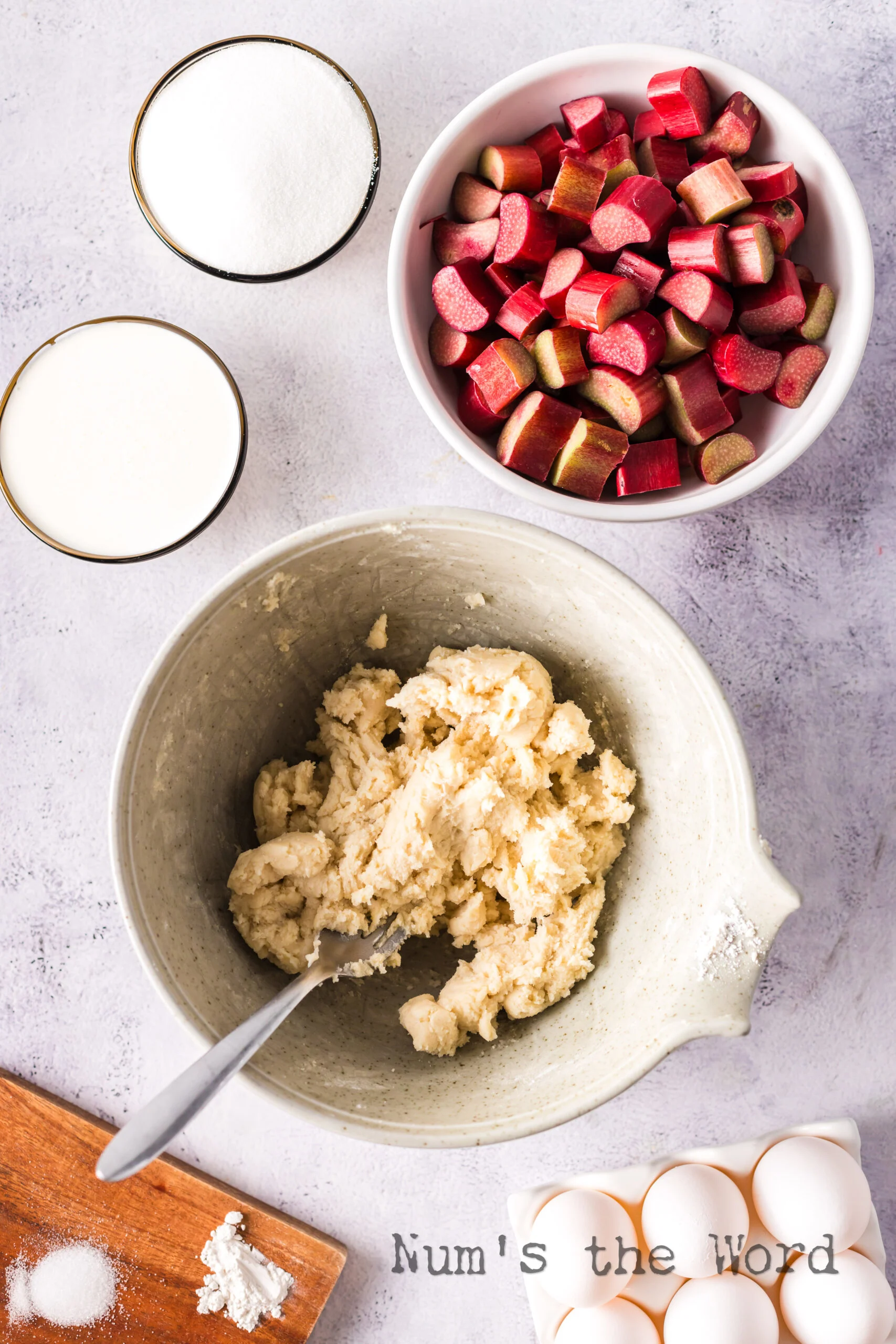 Butter, flour, and sugar mixed in a bowl for crust.
