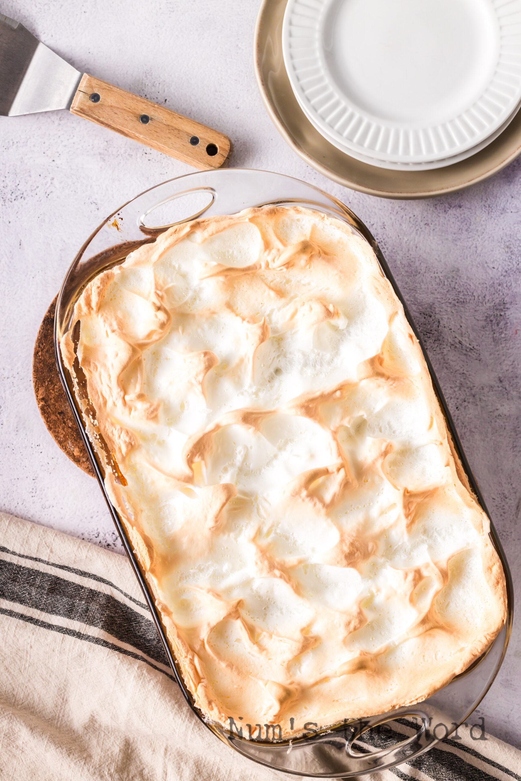 Fresh baked meringue on table.