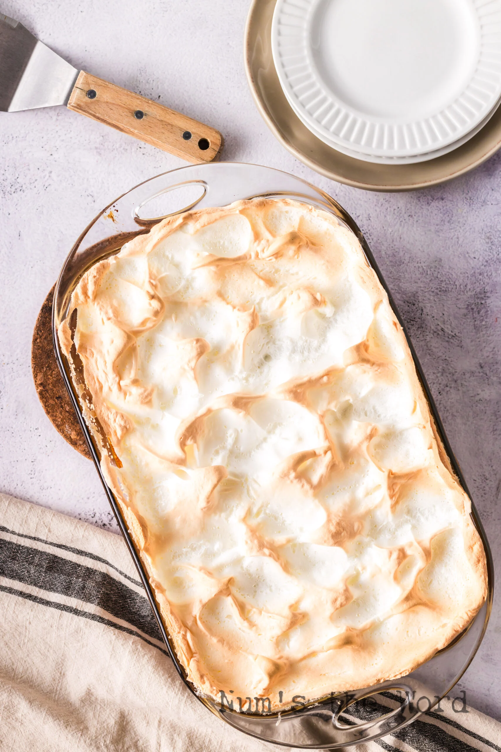 Fresh baked meringue on table.