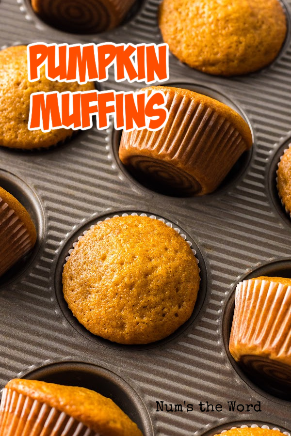 Main image for Pumpkin Muffins. Muffins are in pan turned on their side.