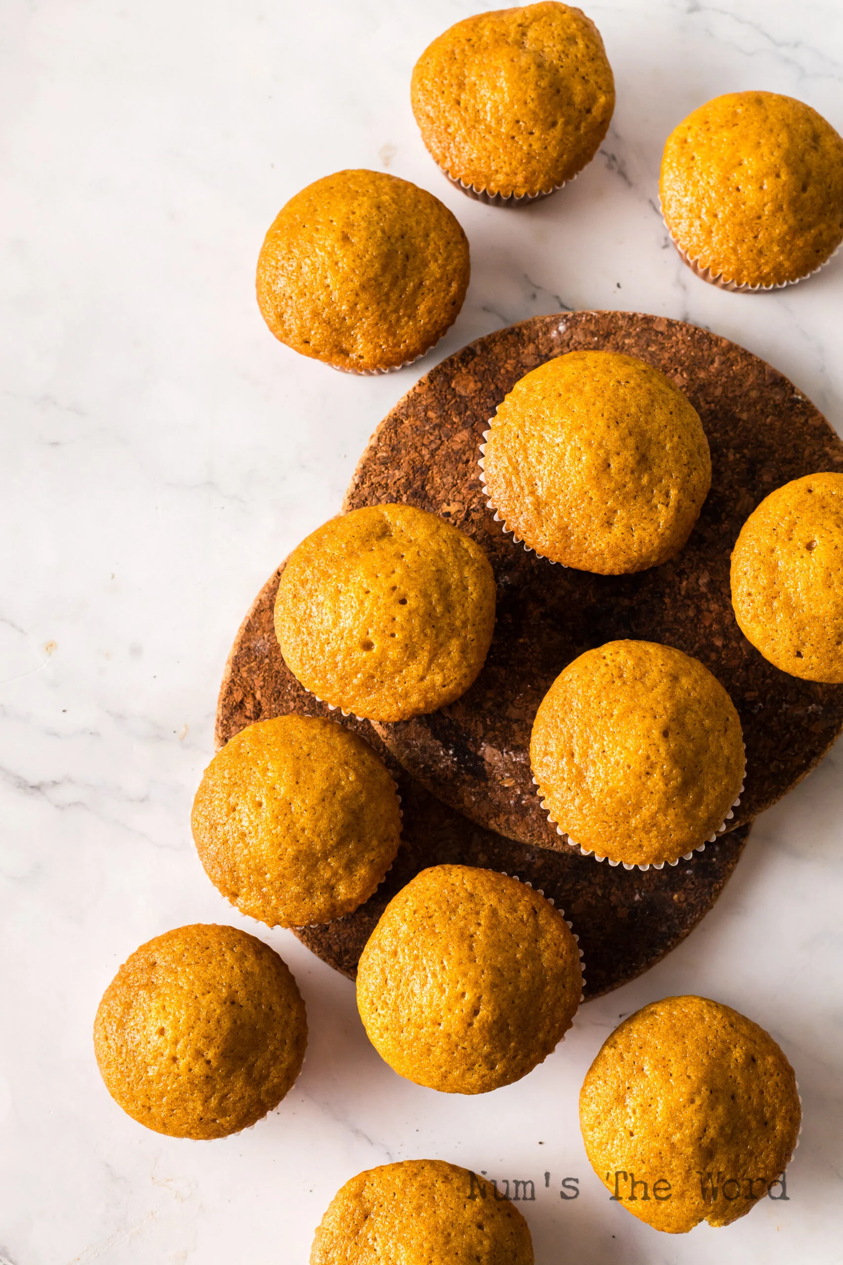 top view looking down at muffins on the counter.