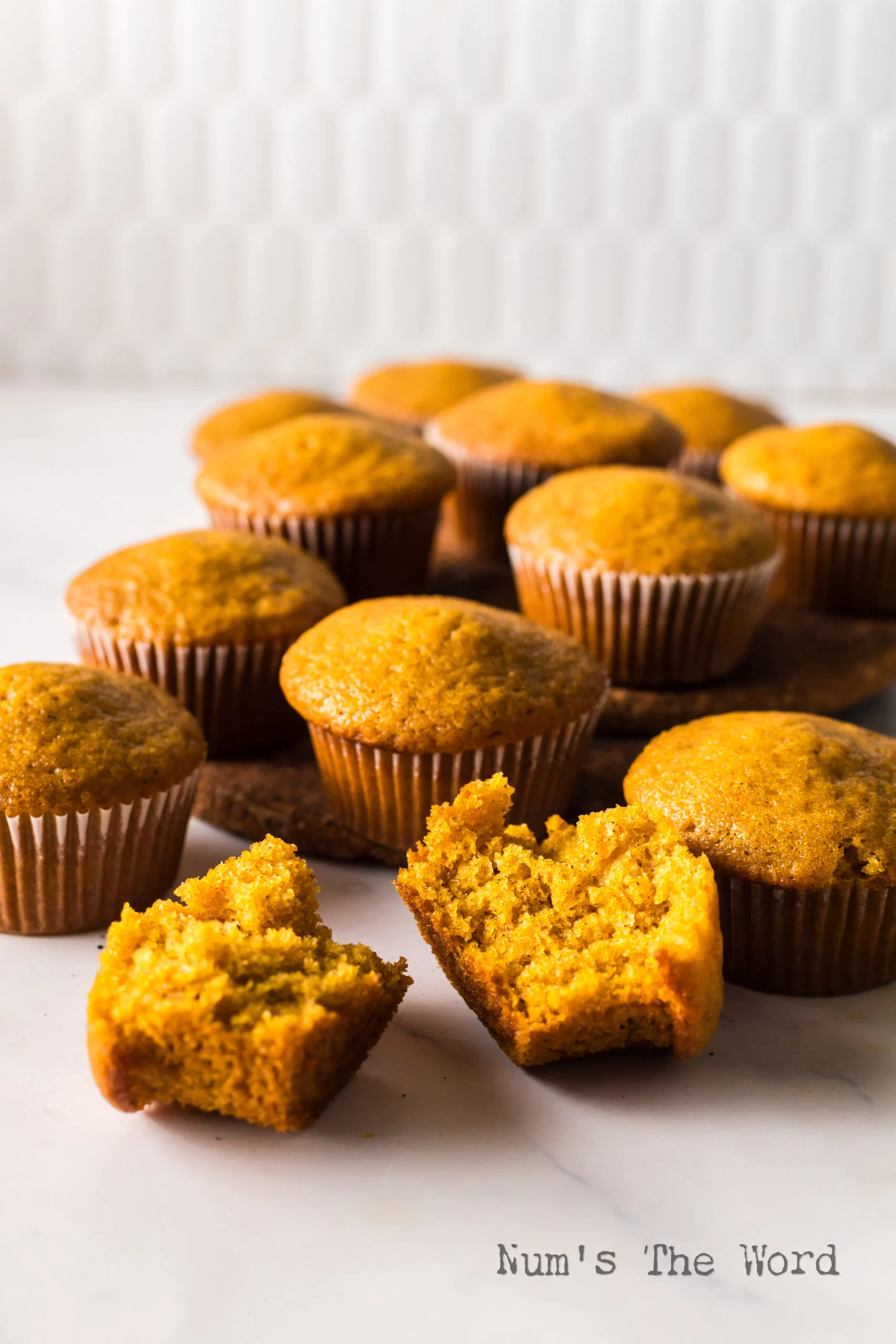 muffins laid out on counter. Photo taken from the front looking back.