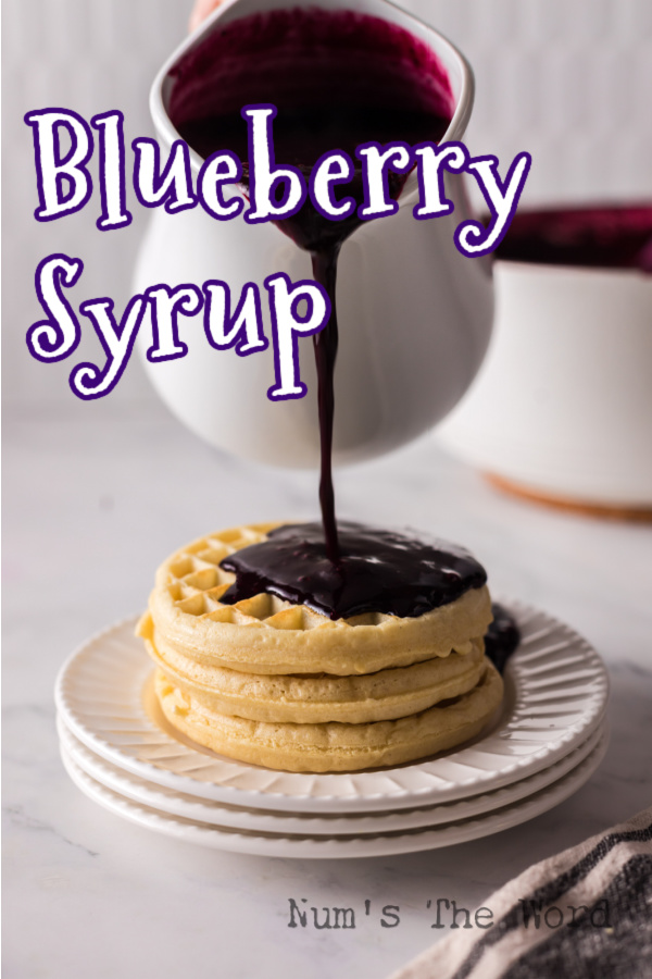 Main image for Blueberry Pancake Syrup. Syrup is being poured on top of waffles.