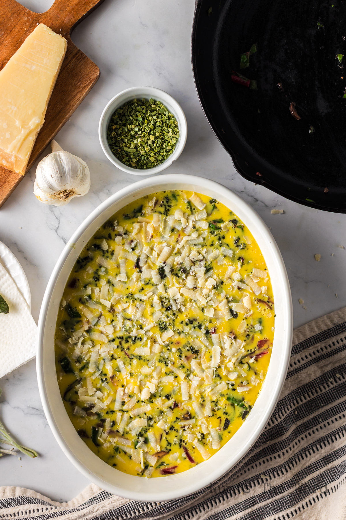 Unbaked frittata ready for the oven.