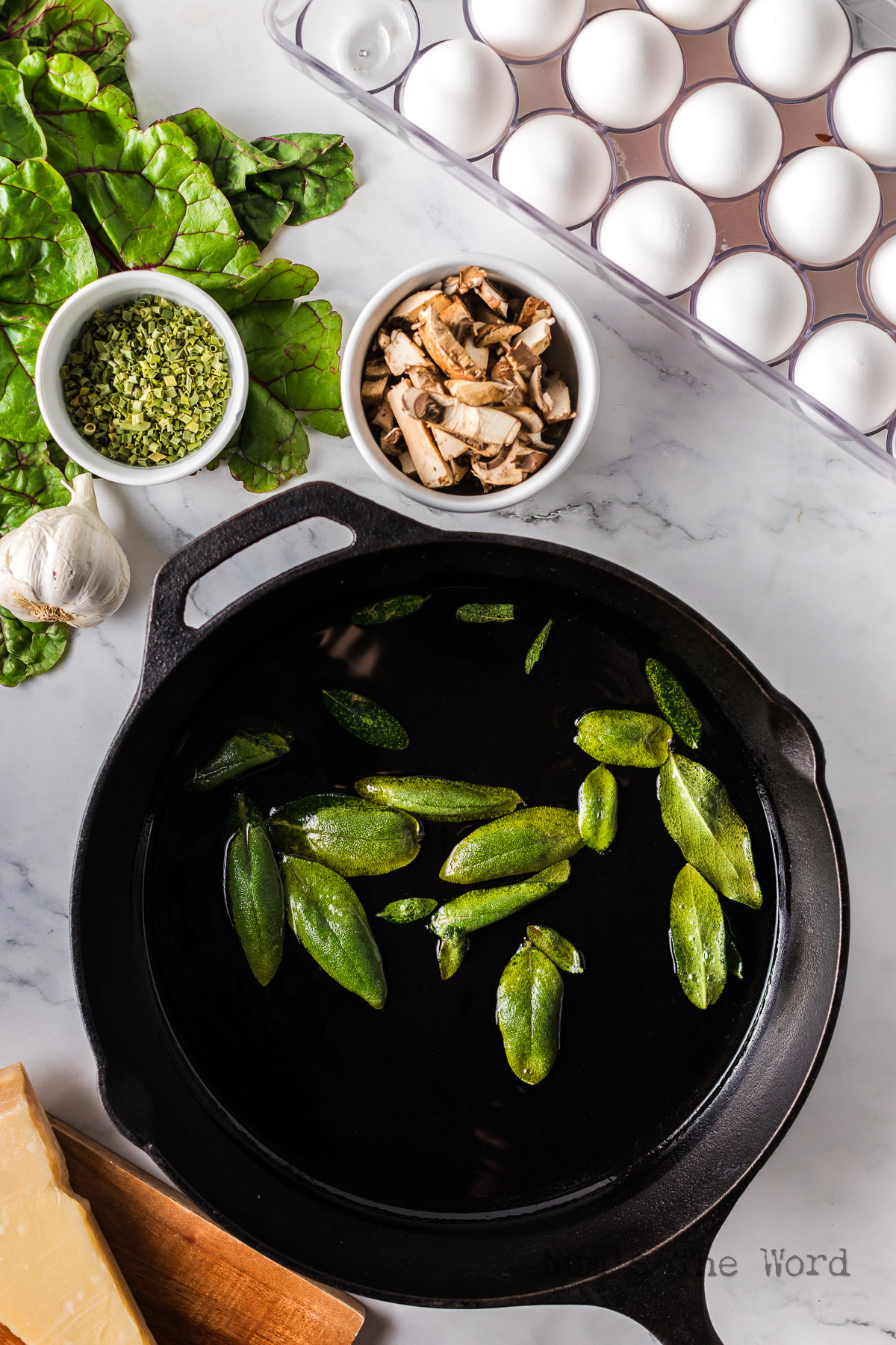 Sage frying in skillet