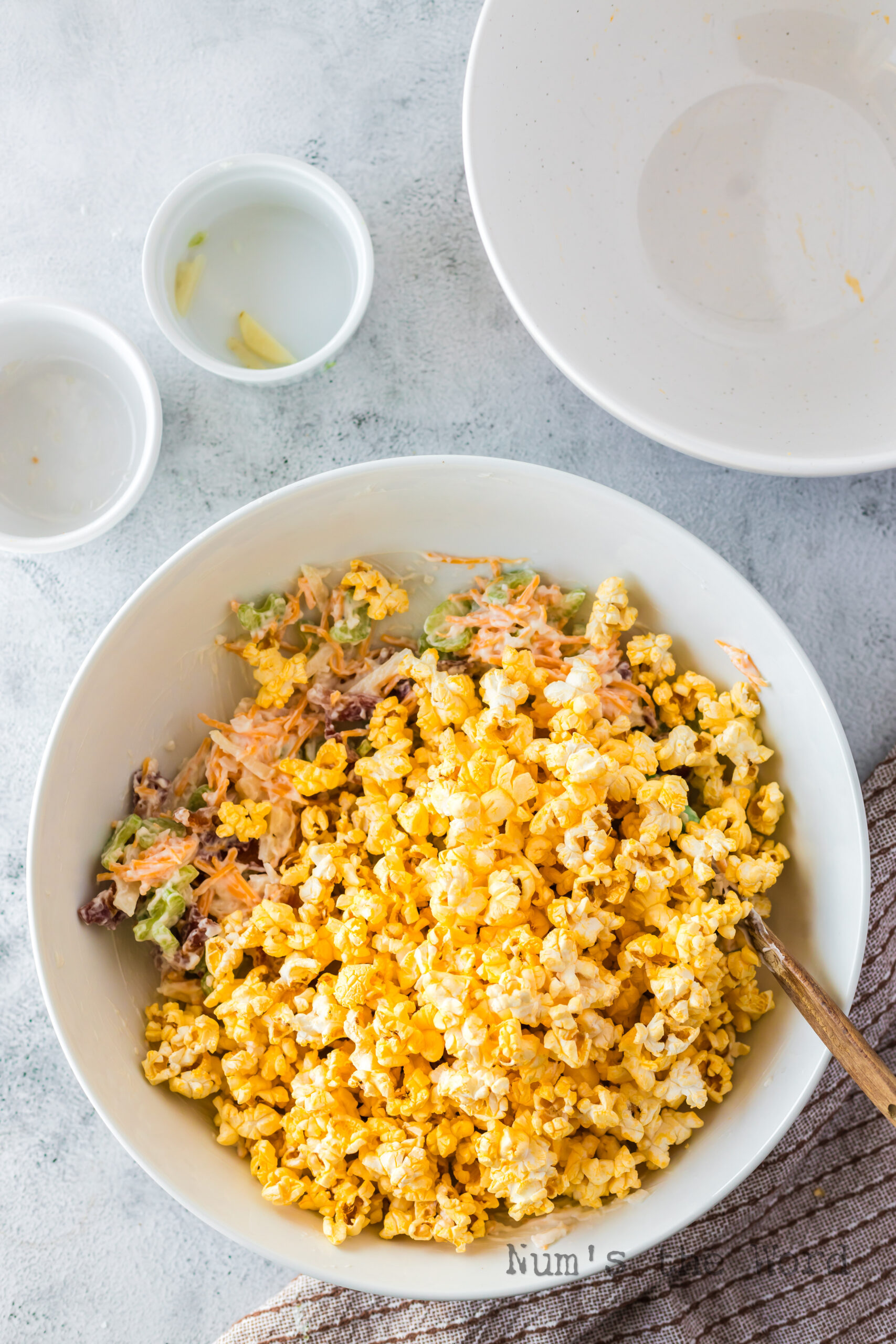 popcorn added to salad mix.