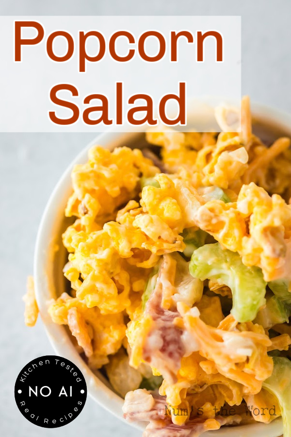 Main image for Popcorn Salad. A bowl full of salad ready to eat.